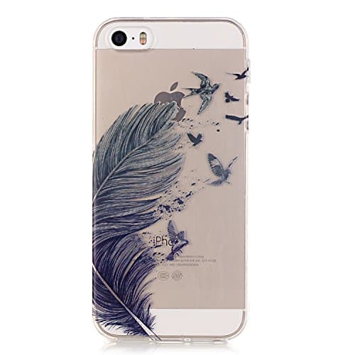 UCLL Iphone SE Case, Iphone5/5s Feather Bird Cover, Slim TPU Soft Gel Shock-Absorption Bumper Case Cover for Iphone SE/5/5S with a Screen Protector