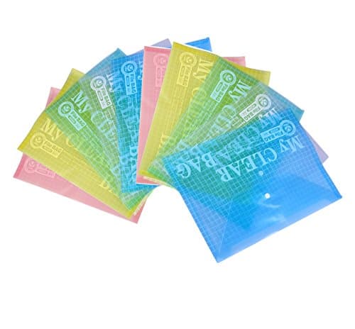 Kaoerd Clear document folder with snap button,Premium Quality Poly Envelope, A4 Size, Set of 10 in 5 assorted Colors,White,Blue, Green, Yellow, Pink,（10 PCS)
