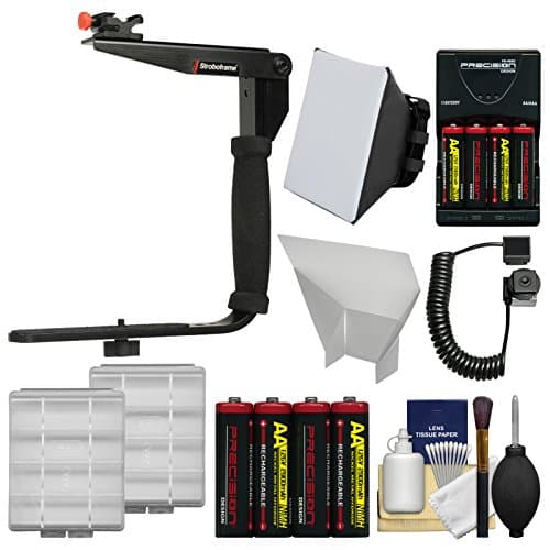 Stroboframe Quick Flip 350 Flash Bracket + Off-Camera Cord + Soft Box + Reflector + Batteries Kit for Nikon D3200, D3300, D5300, D5500, D7100, D7200, D610, D750, D810, D4s