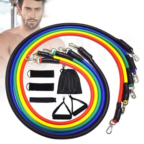 Resistance Bands Set Workout Bands Include 5 Stackable Exercise Bands, Carry Bag, Door Anchor Attachment, Legs Ankle Straps, Cushion Handles and Workout Guide for Men Women