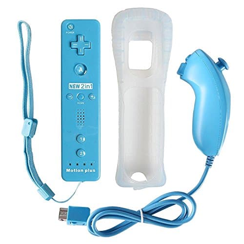 Wii Motion Remote,YUDEG Motion Plus Remote and Nunchuck Controller with Protective Silicon Case for Nintendo Wii Wii U (Blue)