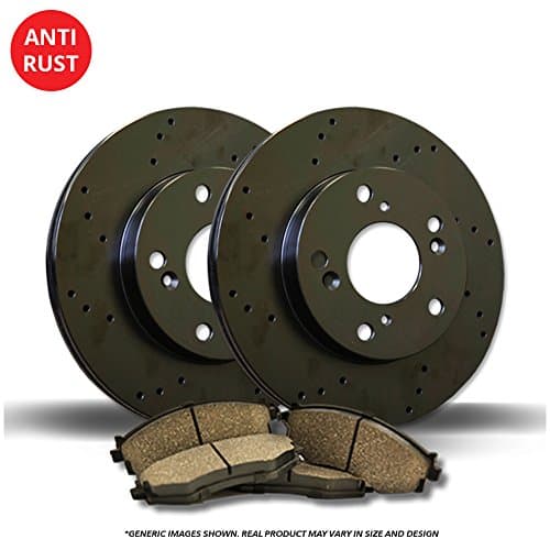 (Front Kit)(High-End) 2 Black Coated Cross-Drilled Disc Brake Rotors + 4 Ceramic Pads(Caliber Lancer)(5lug)