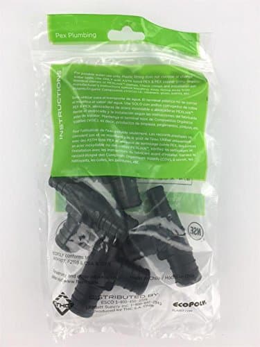 Ecopoly 32825 PEX Tee, 3/4" x 1/2" x 3/4", 0.75" ID, Crimp, Plastic (Pack of 5)