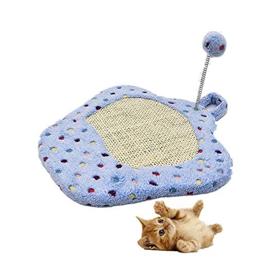 LUCYPET Hangable Cat Scratching Post Sisal Plush Cat Scratch Board Spring Ball Hanging From The Door Handle Wall - Blue