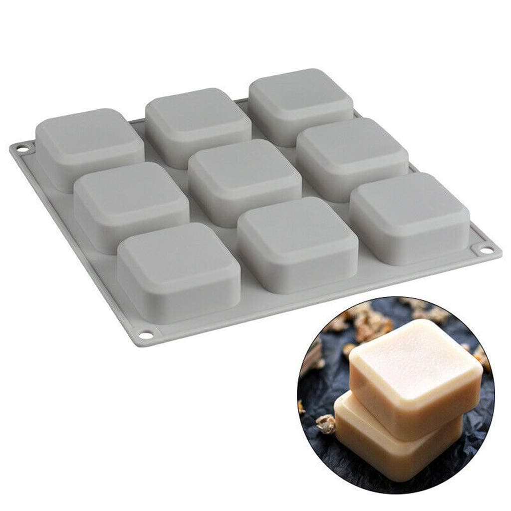 Anyren DIY 9 Grid Silicone Soap Mold Handmade Soap Making Square Moulds Tool Soap Biscuit Chocolate Mold, Ice Cube Tray Making Supplies