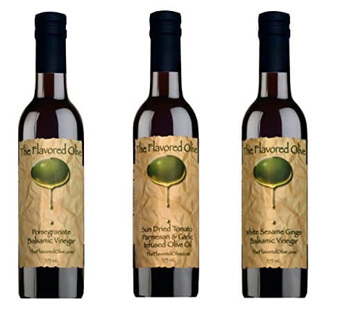 3 Pack Assorted Flavors, Pomegranate Balsamic &amp; White Sesame Ginger Balsamic Vinegars (Italy), SD Tomato Parmesan Garlic Olive Oil