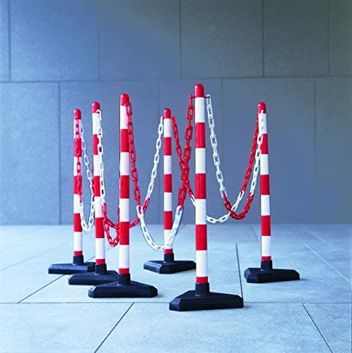 Posts, Chains and Barriers - 10m Chain Post Kit - 6 Posts, 10m Chain, 10 Hooks & Links - Black/Yellow - Concrete Base - Plastic Posts