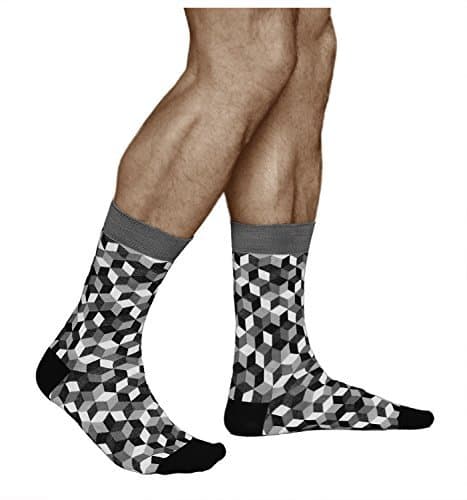 Patterned Socks for Men, Funky Geometric Design Crazy Fun, Combed Cotton, Vitsocks Joy, 11.5-13, black white