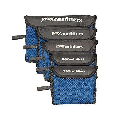 Fox Outfitters Microfiber Towel - Ultra Compact Quick Dry Microfiber Camping & Travel Towel with Hang Loop Snap. Lightweight & Great for Backpacking, Hiking, Sports (Blue, Small)