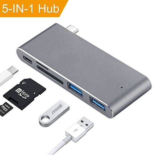 USB C Hub Multi Port Adapter 5 IN 1 Type C Adapter Aluminum with Type C Charging Port,2 USB 3.0 Ports,SD/Micro Card Reader for MacBook Pro Google Chromebook and More USB C Devices (Space Gray)