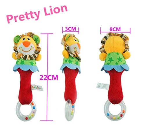 1 Pack Here Shine Developmental Baby First Rattle Toy Soft Plush Animal Style For Infant or Baby Boys Girls - Lion