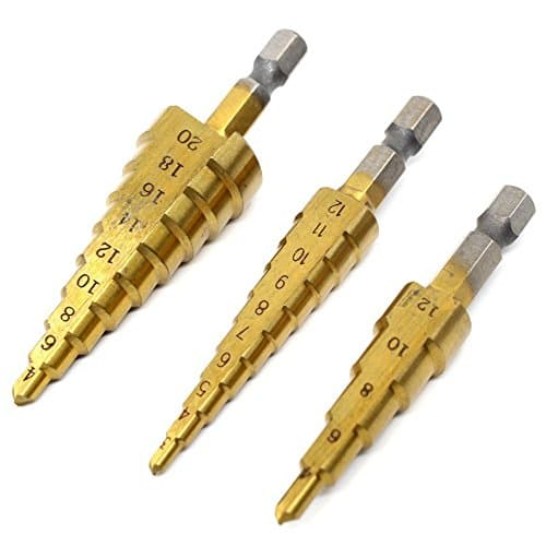 Titanium Step Drill Bit Set, 3-Piece Set &amp; Automatic Center Punch Power Drills Tools by qiuhai