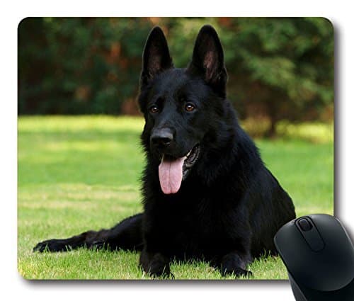 Custom Unique Mouse Pad with Black Shepherd German Shepherd Grass Sitting Dog Non-Slip Neoprene Rubber Standard Size 9 Inch(220mm) X 7 Inch(180mm) X 1/8 Inch(3mm) Desktop Mousepad Laptop Mousepads Comfortable Computer Mouse Mat
