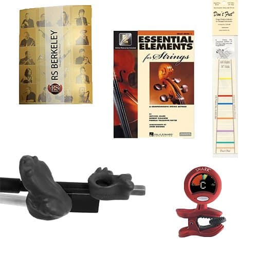 Violin Players Instructional Pack (For 4/4 Violin)- Essential Includes: Black Bow Hold Buddies, Don't Fret Position Indicator for 4/4 Violin, Folder, Essential Elements Book 1 & Tuner