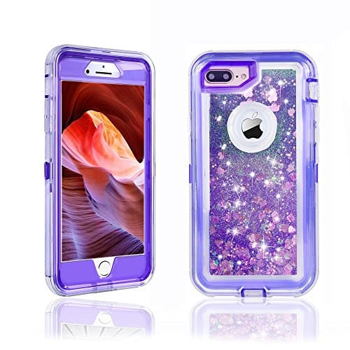 iPhone 8 Plus Case,iPhone 7 Pluse case,iPhone 6 Plus Case 3D Floating Glitter Case Bling Sparkle Quicksand Cover,3-Layer Shockproof Bumper Anti-Drop(5.5inch) (Purple)