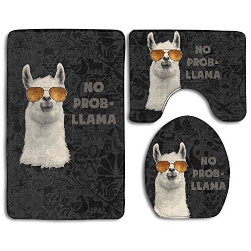 No Prob Llama Thug 3PC Bath Mat Rug Set Bathroom Non-Slip Floor Rug Lid Toilet Cover Bath Mat