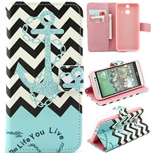 HTC E8 Case,Enjoy Sunlight HTC One E8 Case [Kickstand Feature] Luxury Wallet PU Leather Folio Wallet Flip Case Cover Built-in Card Slots for HTC One E8 Case[Wave Anchor Love Life] with 1 Stylus Pen