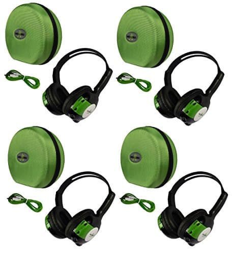 4 Pack Kid Sized Wireless Infrared Universal Car DVD IR Automotive Colored Adjustable 2 Channel Headphones With Case and 3.5mm Auxiliary Cord