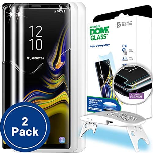 Dome Glass Galaxy Note 9 Screen Protector Tempered Glass, Full 3D Curved Edge Screen Shield [Liquid Dispersion Tech] Easy Install Kit by Whitestone for Samsung Galaxy Note 9 (2018) - 2 Pack