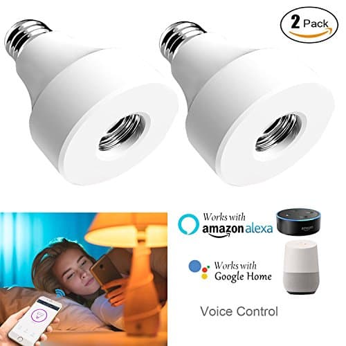 Wi-Fi Smart Light Bulb Socket, E26 Bulb Adapter Base Converter Wireless Lamp Holder Works with Alexa and Google Assistant, App Control from Anywhere