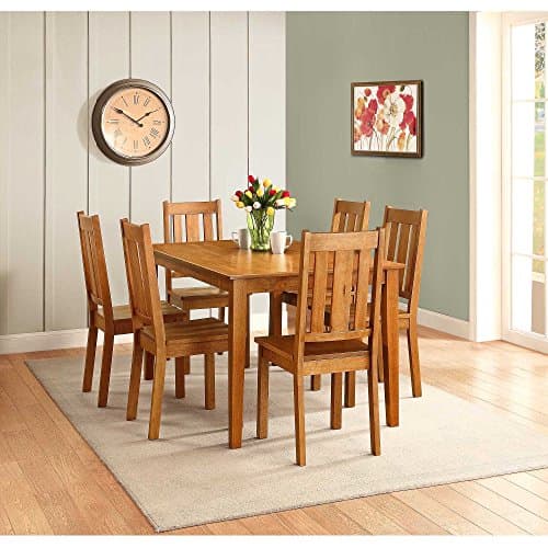 KITCHEN TABLE and CHAIRS 7 PIECE Wood DINNING Set for 6 Honey Finish