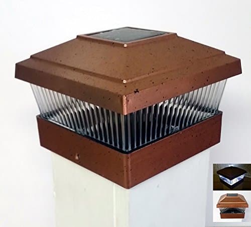 6-Pack Solar Copper Finish Post Cap LED Lights For 5"x 5" PVC Vinyl Fence Post with A Large Bright 10MM LED -GREEN NATURAL SOLAR