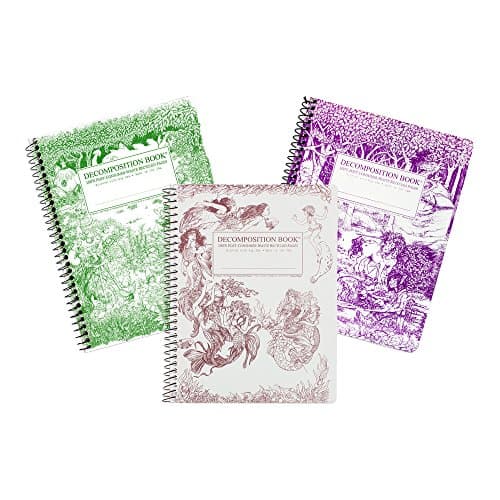 Decomposition Mythical Creatures Set, Three Total Designs: Fairy Tale Forest, Mermaids &amp; Gardening Gnomes, Each notebook measures 7.5 by 9.5 Inches, Wirebound, Made in the USA