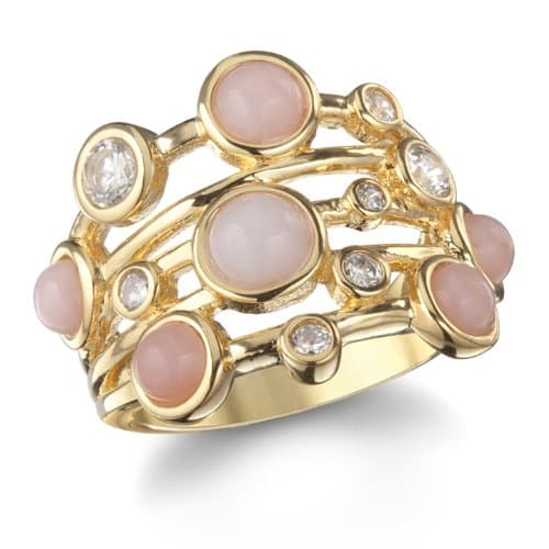 CHELINE Pink Peruvian Opal Clustered Ring with White Cz in Gold Plate