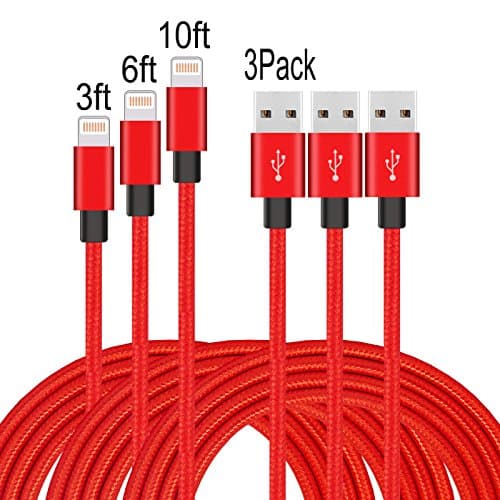 Tchange LLL34 Hui-47 E Powind Lightning Cable With Ultra-Compact Connector Charging Cable Cord For IPhone 7/7 Plus/6/6 Plus/6S/6S Plus/5/SE, IPad, IPod On Latest IOS 10, Red