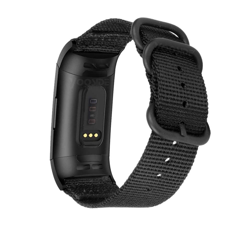 YOOSIDE Nylon Strap Compatible with Fitbit Charge 4 / Charge 3, Woven Nylon Band Strap Metal Stainless Steel Ring Adjustable Wristband for Fitbit Charge 3 (Black)