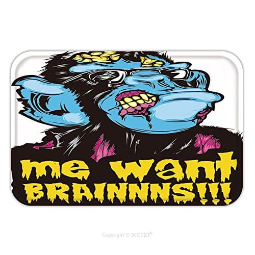 Flannel Microfiber Non-slip Rubber Backing Soft Absorbent Doormat Mat Rug Carpet Zombie Monkey Chimp Colorful Pop Culture Halloween Sticker Me Want Brainnns 481827859 for Indoor/Outdoor