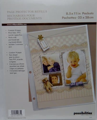 Possibilities Scrapbook Page Protector Refills, 8.5 X 11 in Top Loading Pockets, 2 Packs of 10 Sheets