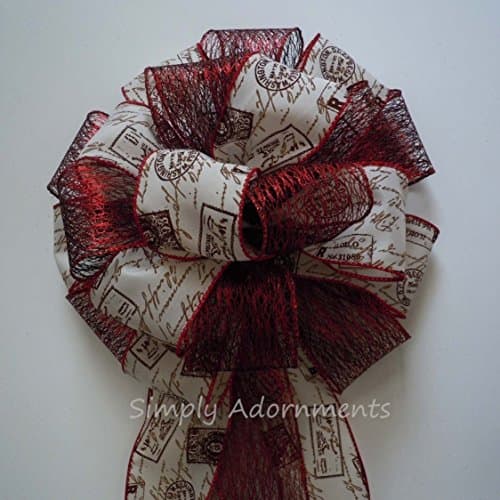 13" Vintage Postage Christmas Bow Tree Topper Bow US postage Christmas Tree Bow Rustic Winter Holidays Decor Door Hanger Christmas Wreath Bow