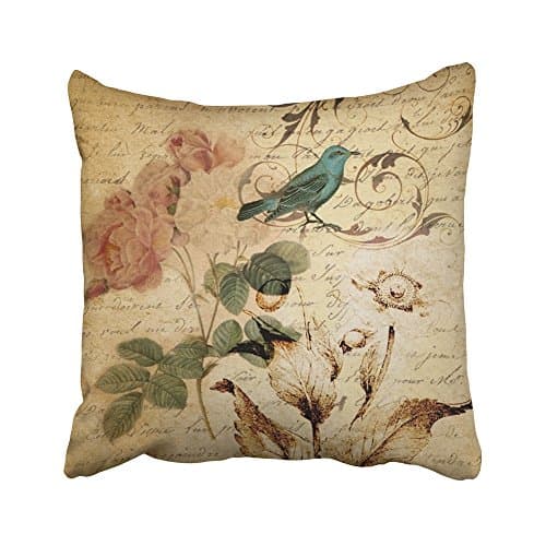 SandyHome Throw Pillow Covers Paris Pillowcase Custom Sofa Boho Rose Paris Scripts French Bird Botanical 16X16 Inches Home Decorative Cushion Pillow Cases