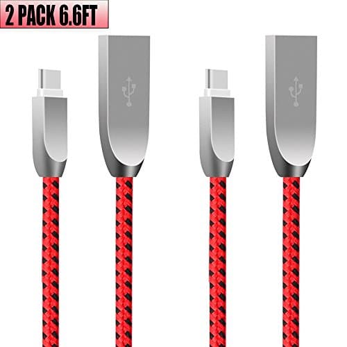 USB Type C Cable, VUV Long 2PACK (6.6-FT) USB C to USB 2.0 Nylon Braided S9 Charger Cable for Samsung S9 S9 Plus S8, Pixel 2 XL, LG V30 , Moto X4 Z Zte Blade Zmax and More (Red black)
