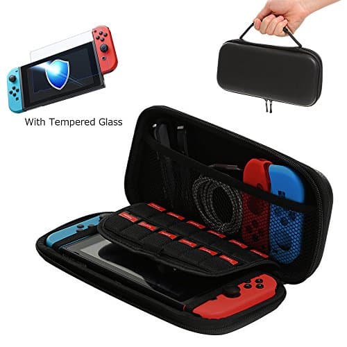 QQWIKI Nintendo Switch Case With Screen Protector - Black Switch Carrying Case For Travel