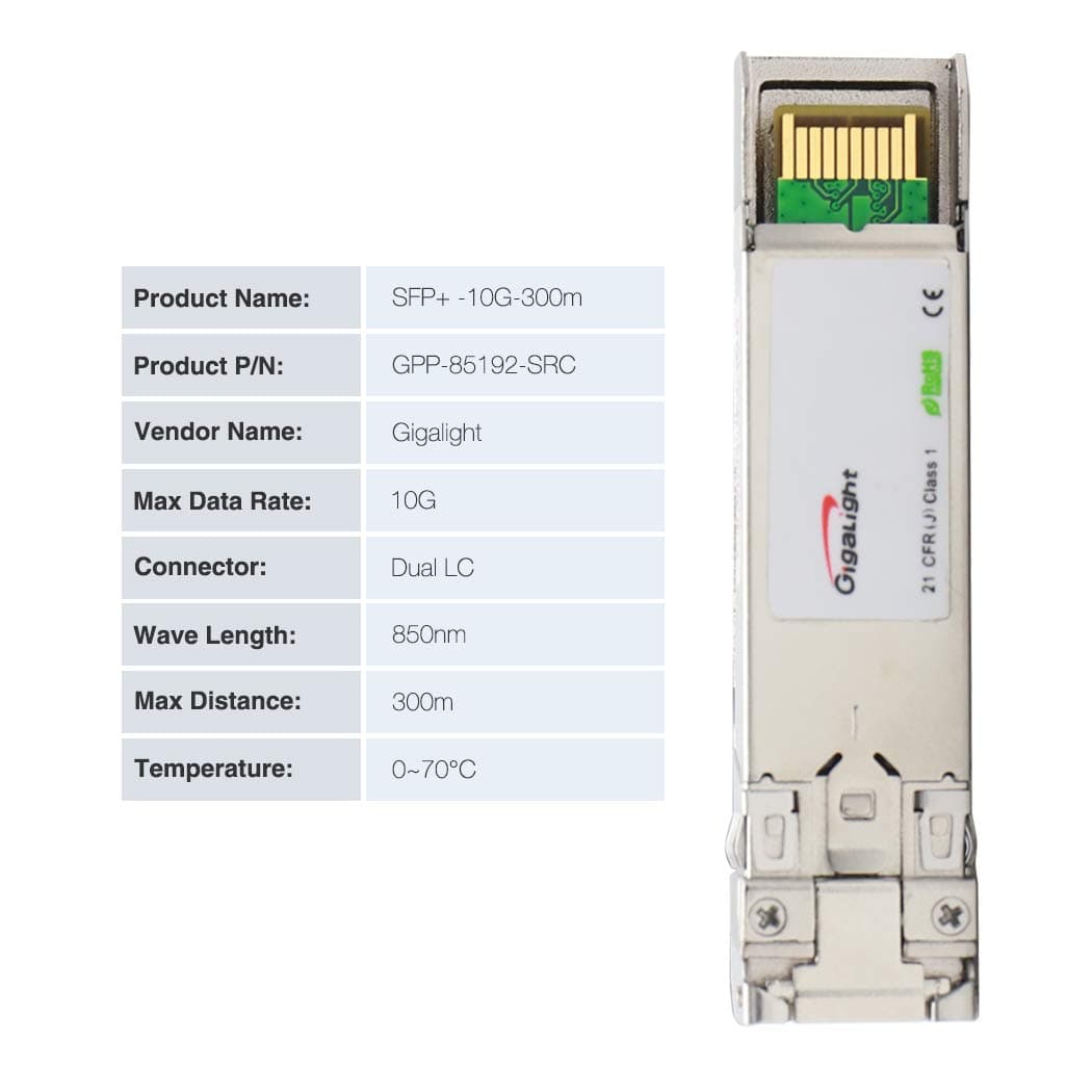 10G SFP+ SR Module for Intel, Gigalight 10GBase-SR Transceiver 850nm 300m Optical Module 10 Gigabit Mini-GBIC
