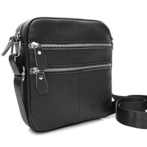 Black Leather Vertical Messenger Bag for iPad Mini Tablets (109 BK)