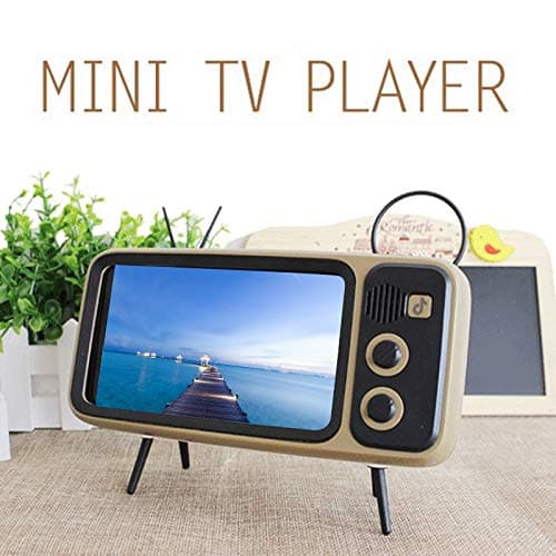 DirkFigge Retro TV Design Bluetooth Speaker, Cellphone Stand Function, Portable Stereo Speaker Mobile Phone Mount