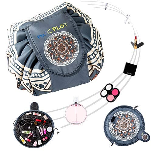 PINK PLOT Lazy Makeup Bag Waterproof Quick Drawstring Cosmetic Bag Storage Portable Travel bag Large Capacity Toiletry Bag for Women and Girl As a Mother's Day gift