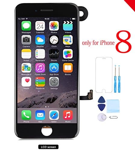 for iPhone 8 Screen Replacement Black Full Assembly LCD Touch Screen Digitizer Display with Front Camera Facing Proximity Sensor, Ear Speaker, Repair Tools and Screen Protector