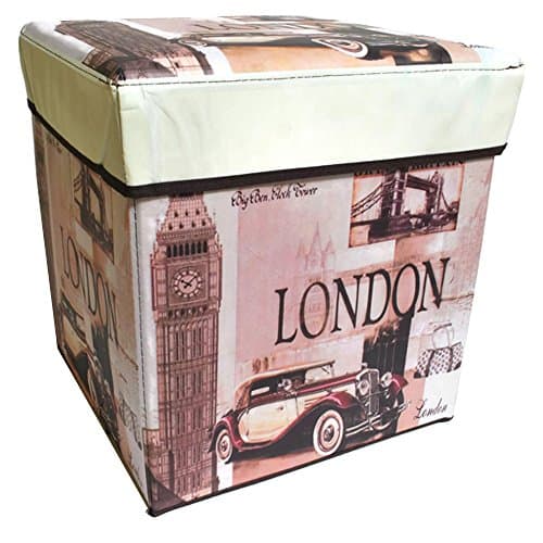 Retro Multifunctional Storage Ottoman, Foldable Non-woven Fabrics Cube Footrest Stool Seat with Organizer for Coffee Table,Camping Fishing