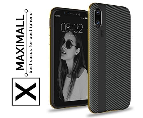 Maximall - iPhone X Case for Man ✅ New Thin Designed Luxury Ultra Slim Fit Light Carbon Men Protection Cover for Apple Iphone 10: carbon fiber case [Support Wireless Charging] [Slim Fit] ✅ (Gold)