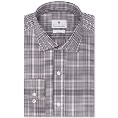 Ryan Seacrest Distinction Slim-Fit Non-Iron Grey Multi-Plaid Dress Shirt 141/2 32-33