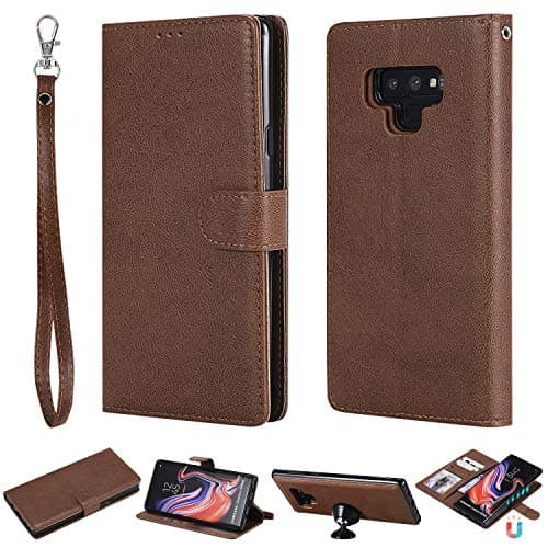 HOTSALEUK Galaxy Note 9 Case, 2-in-1 Wallet-Case for Samsung Galaxy Note 9,Magnetic Detachable TPU Slim-Case, Vegan Leather,RFID Protection, Smart 2-Way Stand,Brown