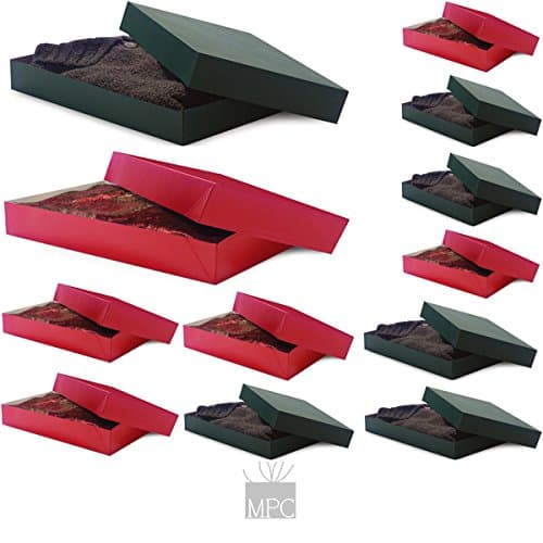 Red and Green Gift Boxes with Lids (12 Pack) Assorted Sizes