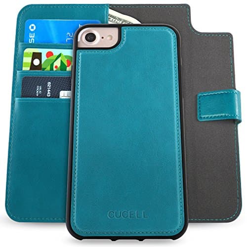 iPhone 7 Case ,CUCELL wallet Case with kickstands for Apple iPhone 7 (4.7 inch Version of 2016 Model) -Detachable, Luxury Series natural PU Leather Ultra-Slim TPU Flip cover extra protective (blue)