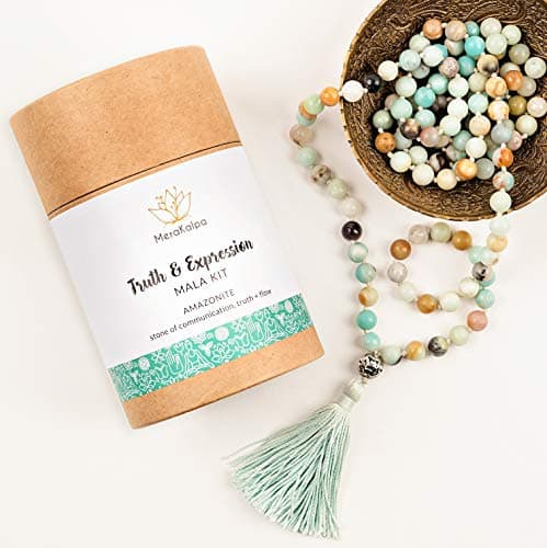 Amazonite Mala Necklace - Truth & Expression Amazonite Mala Beads Kit by MeraKalpa Malas - DIY Mala Kit/108 Mala/Mala Beads/Beading/Jewelry Making Kits/Make Your Own Mala Necklace/Tassel Necklace