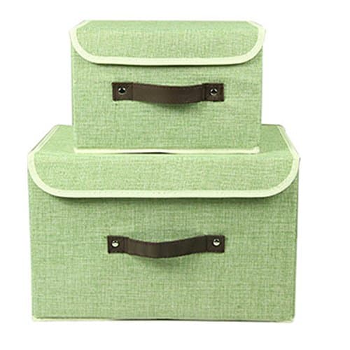 Larger&amp;Small Multifunction Foldable Polyester Linen Canvas Storage Containers,Convenient Cubes Basket Storage Bin with Lid for Clothing,sock,underwear,Toys,Books,Art,Craft supplies ect (Green)