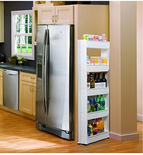 Storage Shelf Removable Kitchen Tower Rack Slide Out Slim Shelving Unit Organizer for Narrow Spaces Laundry,Bathroom Shelf with wheels,4Tier